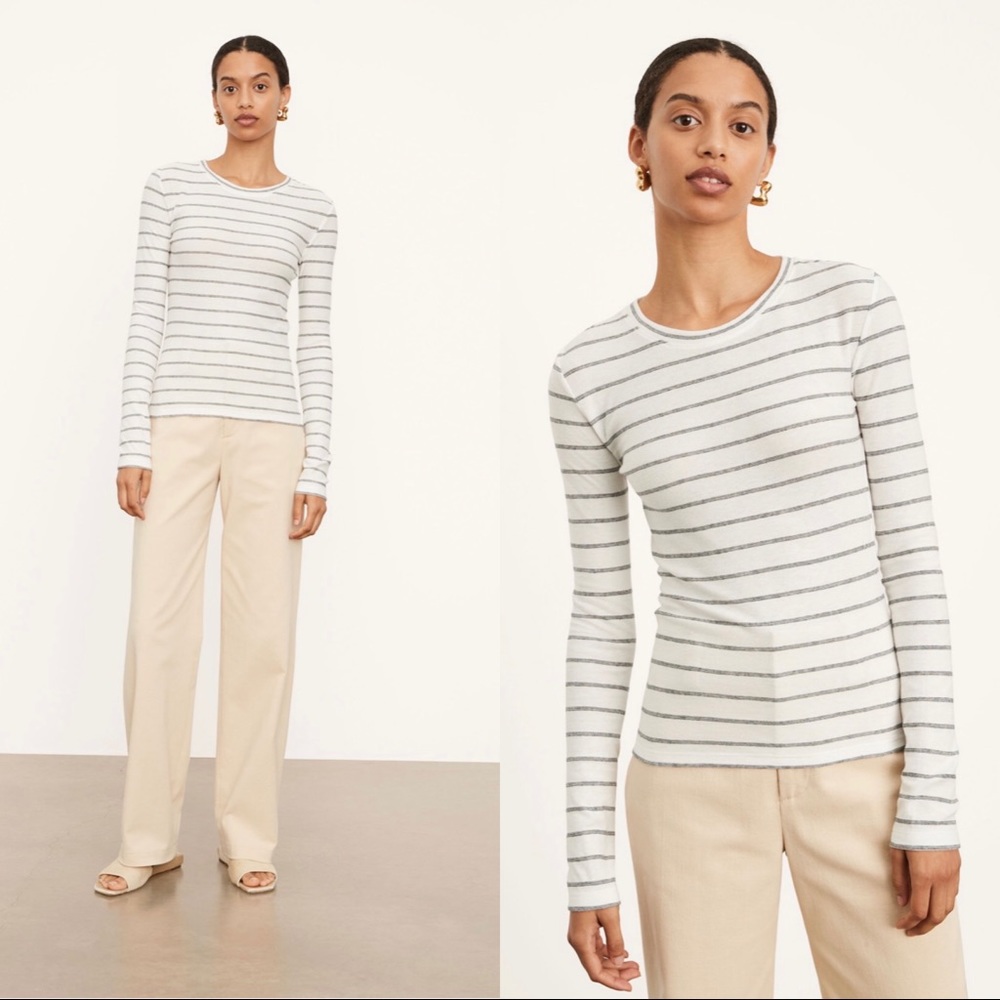 Vince Off White & Black Reverse Stripe Long Sleeve Crew Size XS
